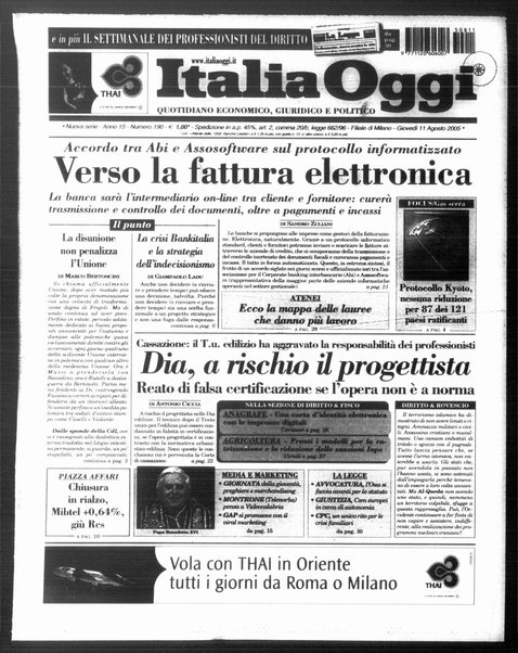 Italia oggi : quotidiano di economia finanza e politica